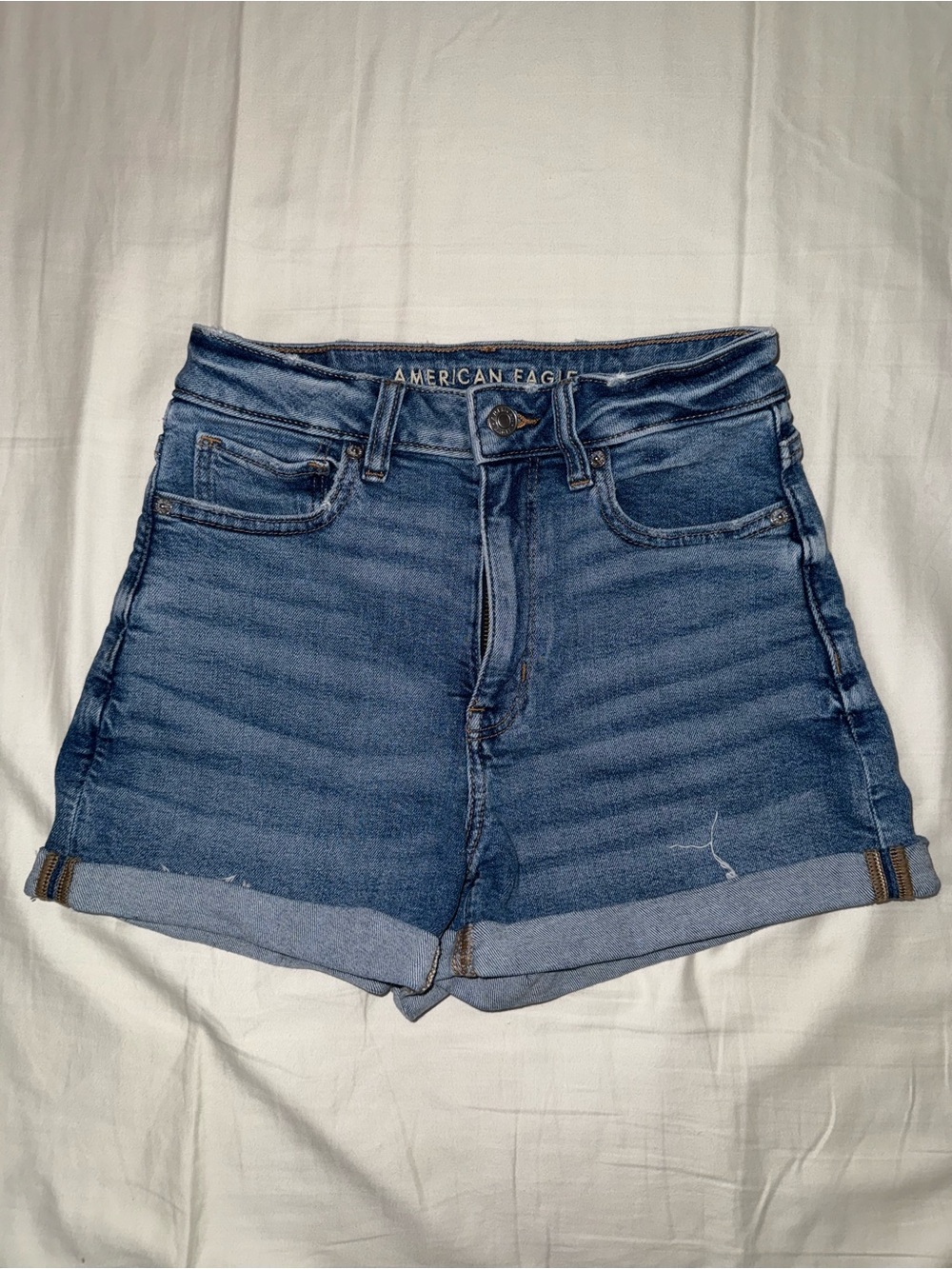 A&E Medium Blue High-Rise Cuffed Denim Shorts